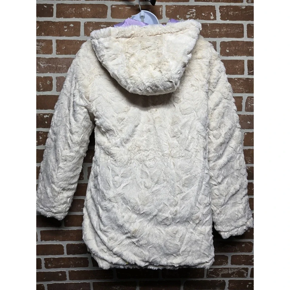 Reebok Reversible Puffer Jacket Girl's Lavender Faux Fur Winter Coat Sz‎ 14/16